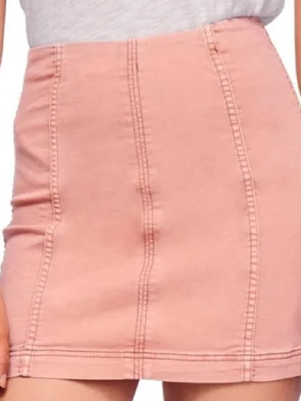 Free People Peach-Pink denim Seam-Detail Mini Skirt